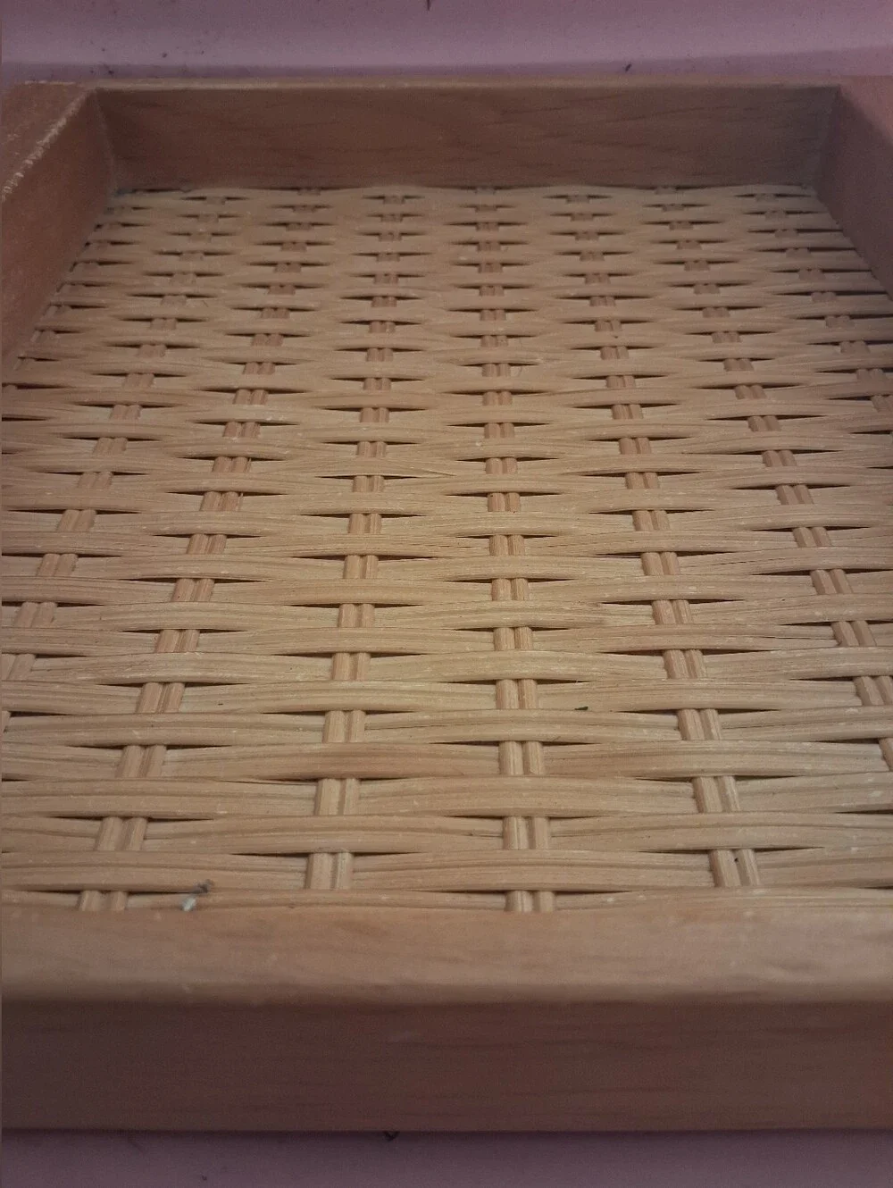 Wooden Wicker Basket Serving Woven Tray - Natural Finish